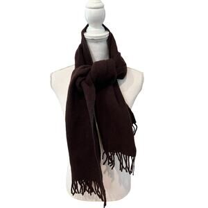 Vintage The Tie Rack Lambswool Fringed Scarf Chocolate Brown